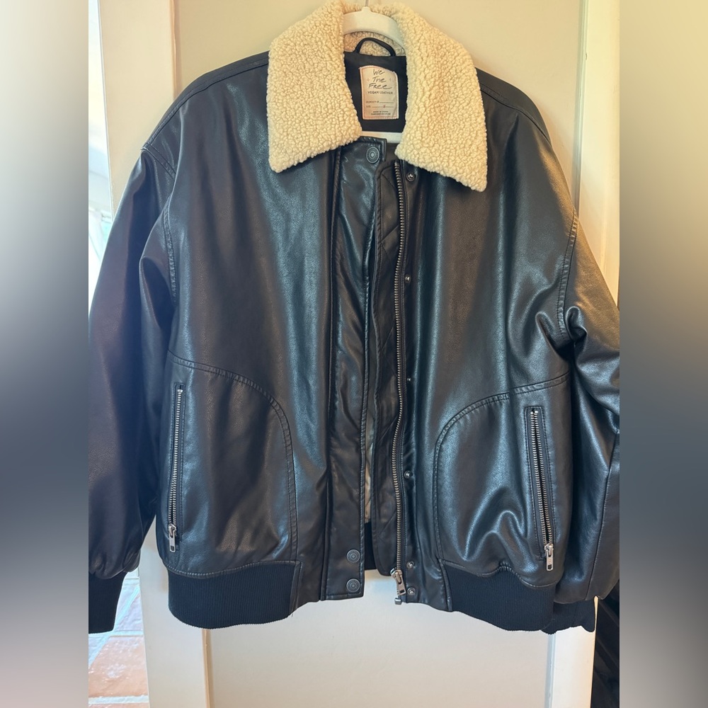 Free People Vegan Leather Bomber Jacket